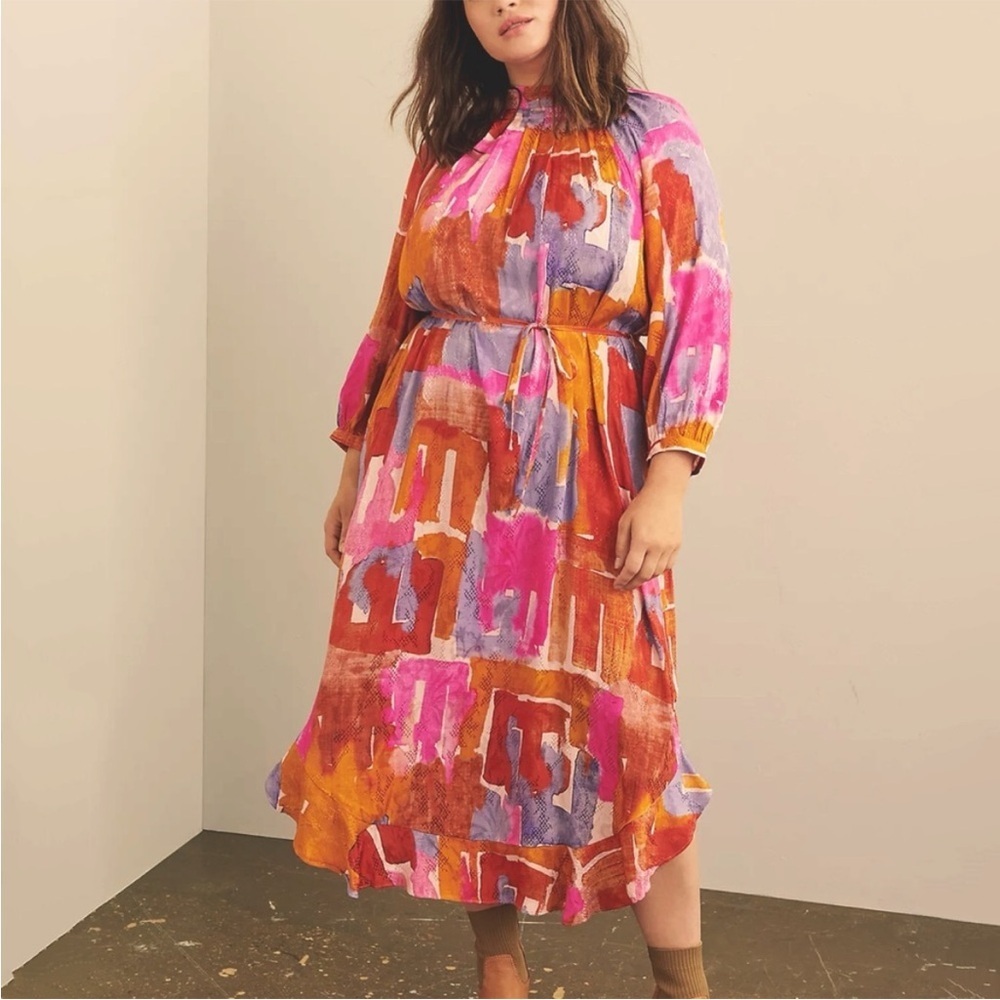 Maeve by‎ Anthropologie Jessamine Mock Neck Maxi Dress Size XL pink orange - Picture 7 of 7
